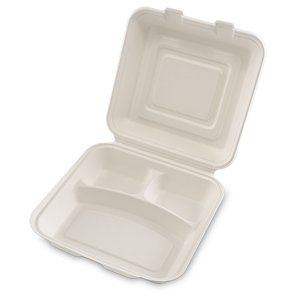 Eco-friendly 10” 3-comp Bagasse Clamshell QW-B-11 Wholesale - Qiaowang