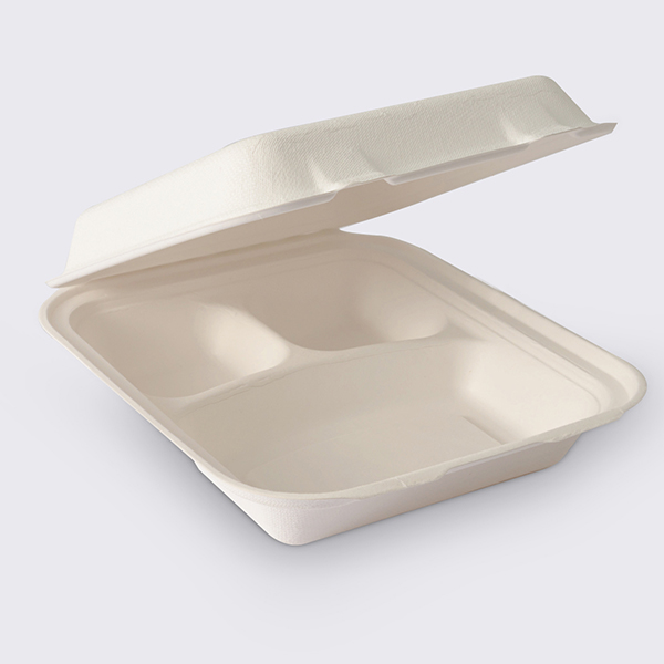 Eco-friendly 8.5” 3-comp Bagasse Clamshell QW-B-18 Wholesale - Qiaowang
