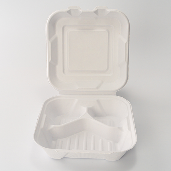 Eco-friendly 8” 3-comp Bagasse Clamshell QW-B-43 Wholesale - Qiaowang