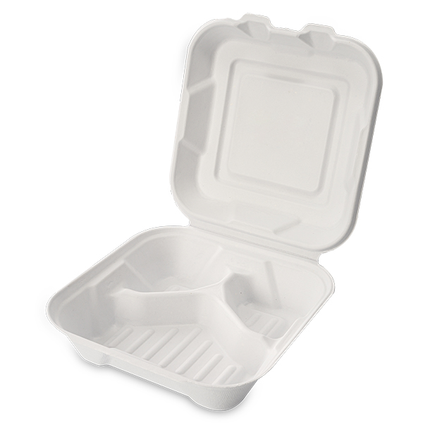Eco-friendly 8” 3-comp Bagasse Clamshell QW-B-43 Wholesale - Qiaowang